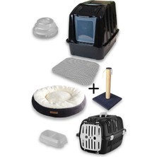 Kurtbay Şekil XXL Kapalı Tuvalet+ Taşıma Sepeti+Yatak+Tırmalama+Paspas+3 Katlı Oyuncak Kedi Başlangıç Seti-XXLKT4