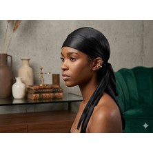 Siyah Durag Bandana - Dalga Belirginleştirici Saten Başlık