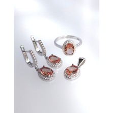 925 Ayar Gümüş Damla Zultanit Sultan Taşlı Set Kadın Kolye Küpe Yüzük S369