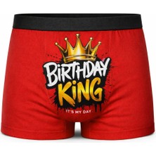 Onudabunuda Erkek Boxer Baskılı Birthday King Doğum Günü Temalı Hediyelik Eğlenceli Tasarım Pamuklu Likralı Esnek Kumaş Rahat Kalıp Günlük Kullanım