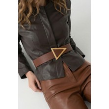 Milleniva Üçgen Gold Tokalı Kahverengi Kadın Bel Kemeri