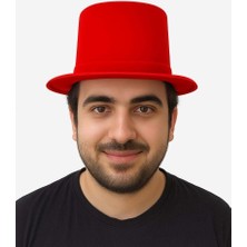 Kırmızı Renk Plastik Nubuk Kadife Flok Kaplama Fötr Şapka 11 cm