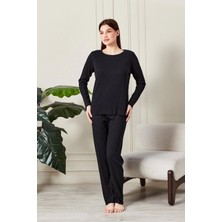 Sevateks Kadın %100 Pamuklu Fitilli Pijama Takımı - Uzun Kollu Ribanalı Yumuşak Dokulu Loungewear