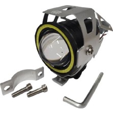 Moto Ulusoy Sis Farı U7 Gümüş Gri Kafesli Beyaz Angelli 3 Modlu Çakarlı 1 Adet