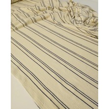 Kumaş Parça Krem Lacivert Çizgili Irmak Örme Bürümcüklü Jarse 150X150CM