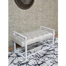 Sevinç Mobilya Beyaz Boyalı Metal 80 cm Puf Bench - Antre Puf - Hol Bench - Puf - Oturak - Bench