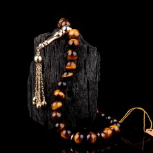 İskender Tesbih Kaplan Gözü Doğal Taşlı Altın Tesbih