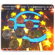 Banknoting Almanya Euro Tam Set 2003 A. Frankfurt Tarih Müzesi-Euroya Geçiş Yıldönümü Kartında. 500 Baskı. Çil