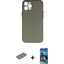 BUTİMAR'S iPhone 12 Pro Max Yadigar Yansıma Serisi - Siyah 34D Izgaralı Cam + Sarı Renkli Kamera Lens Koruma Cam