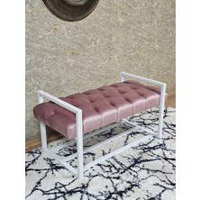 Sevinç Mobilya Beyaz Boyalı Metal 80 cm Puf Bench - Antre Puf - Hol Bench - Puf - Oturak - Bench