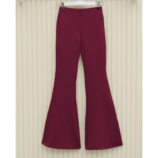 Moda Morfo İspanyol Paça Scuba Pantolon    -Bordo