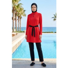 Sefa Merve Yarım Yaka Fermuarlı Tesettür Mayo 2600-03 Kırmızı