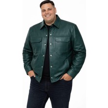 Viamod Leather Büyük Beden Erkek Hakiki Deri Ceket Yeşil Gömlek Model Premium Gerçek Deri Mont Üretici Garantili 19060