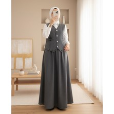 Modamorfo V Yaka Yelekli Etekli Kot Takım -Füme