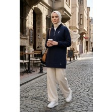 Sefa Merve Dik Yaka Kapitone Sweatshirt 71227-02 Lacivert