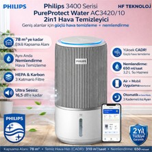 Philips  Pureprotect Water 3400 Serisi Akıllı 2 In 1 Hava Temizleyici ve Nemlendirici Beyaz Gri +Philips Saç Düzleştirici Hediye
