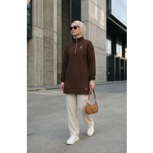 Dik Yaka Kapitone Sweatshirt 71227-05 Kahverengi