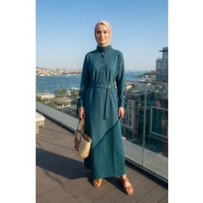 Çıtçıt Detaylı Kuşaklı Spor Elbise 71183-01 Petrol