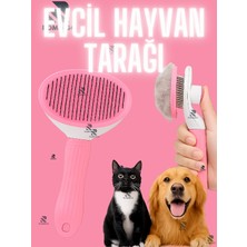 Romingo Kedi Köpek Tüy Toplama Tarağı, Pratik Temizleme Butonlu, Masaj Etkili Tarak Pembe