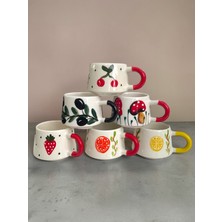 Artistic Quality Dekoratif Meyve - Bitki Figürlü Çay ve Kahve Fincan Seti - Kupa 6 Adet