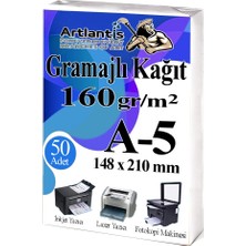 Artlantis A5 Gramajlı Fotokopi Kağıdı 50 Adet 160 gr Sertifika Kağıdı Kalın Kağıt Baskı Tüm Yazıcılara Uyumlu 14.8X21CM Ofis Büro
