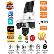 Jtech O-Kam OK-301 Premium 9mp Aov 4g Sim Kartlı Solar Panelli 3 Lens 1 Alert Ptz Akıllı Kamera