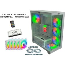Verto Aztech AZT201-W 850W 80+ Moduler Temperlı Cam U.kumandalı+5xrgb Fan Akvaryum Gamıng Kasa Beyaz
