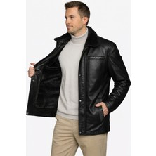 AsyaClub Derije Enzo Hakiki Kuzu Derisi Erkek Siyah Çıkarılabilir Kürk Detaylı Mont