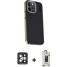 BUTİMAR'S iPhone 15 Pro Max Kıvılcım Modern Özel Seri - Siyah Bilvis Hayalet Cam Ekran Koruyucu + Gri Pvd Metal Kamera Lens