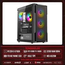 Xaser Light X30 Ryzen 7 5700X 32GB Ram 1tb M.2 Nvme SSD 16GB RTX5060 Ti Masaüstü Oyuncu Oem Bilgisayar