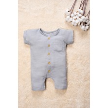 Mai Perla Organik Pamuk Müslin Kumaş Tahta Düğmeli Cepli Tulum