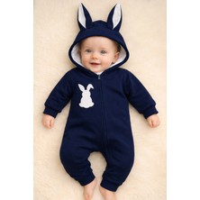 Mai Perla Ponponlu Tavşan Nakışlı Fermuarlı Kulaklı Bebek Tulumu