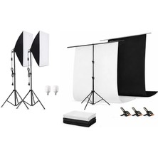 AZT Ürün Reklam Stüdyo Fotograf 50X70CM Softboxlı 130W Sürekli Işık 150X200CM Siyah ve Beyaz Perde Stand Seti