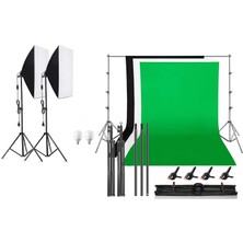 AZT Ürün Reklam Stüdyo Fotograf 50X70CM Softboxlı 130W Sürekli Işık 200X300CM Yeşil Siyah Beyaz Perde Stand Seti