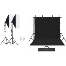 AZT Ürün Reklam Stüdyo Fotograf 50X70CM Softboxlı 130W Sürekli Işık 200X300CM Siyah Perde Stand Seti