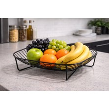 Gastrometa Siyah Metal Meyve ve Sunum Sepeti – Kare Formlu Ayaklı Tasarım – 32 x 32 x 9 cm