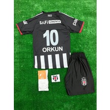 Orkun 10 Numara 4'lü Set Beşik.t.a.ş / 2025/2026 Yeni Sezon Siyah Beyaz Çubuklu Iç Saha Çocuk Forma Şort Çorap Bileklik