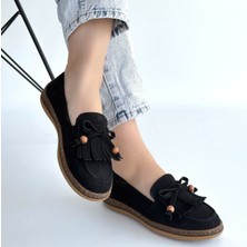 SEPET365 Boriy Siyah Deri Tozu Süet Babet Ayakkabı