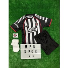 9 Numara Oh 4'lü Set Beşik.t.a.ş / 2025/2026 Yeni Sezon Siyah Beyaz Çubuklu Iç Saha Çocuk Forma Şort Çorap Bileklik