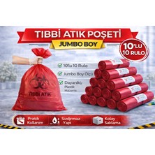 Urfakent Tıbbi Atık Poşeti Jumbo Boy 10'lu 10 Rulo Kırmızı Tıbbi Atık Atık Poşeti Seti