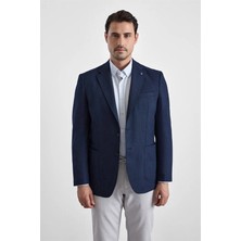 Süvari Lacivert Regular Mono Yaka Torba Cep 6 Drop Klasik Ceket