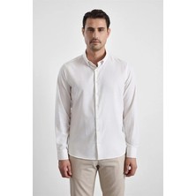 Süvari Ekru Slim Düğmeli Yaka Casual Gömlek