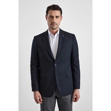 Süvari Lacivert Regular Mono Yaka Torba Cep 6 Drop Klasik Ceket