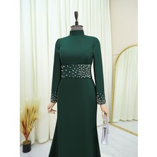 Modamorfo Korse Kemerli Taşlı Saten Abiye  -Zümrüt