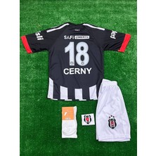 Cerny 18 Numara 4'lü Set Beşik.t.a.ş / 2025/2026 Yeni Sezon Siyah Beyaz Çubuklu Iç Saha Çocuk Forma Şort Çorap Bileklik