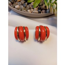 Luxury Jewelry Altın Rengi Şeritli Kırmızı Lüks Tasarım Küpe