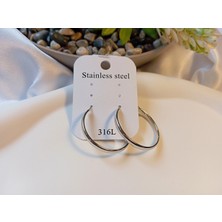 Euro Aksesuar 316L Cerrahi Çelik Gümüş Renk Orta Boy Halka Küpe (3 Cm)