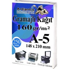 Artlantis A5 Gramajlı Fotokopi Kağıdı 250 Adet 160 gr Sertifika Kağıdı Kalın Kağıt Baskı Tüm Yazıcılara Uyumlu 14.8X21CM Ofis Büro