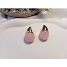 Euro Aksesuar - 3 cm Boyunda Paslanmaz Çelik Pembe Damla Taşlı Minimalist Küpe