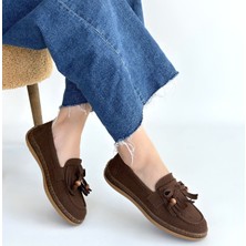 SEPET365 Boriy Kahverengi Deri Tozu Süet Babet Ayakkabı